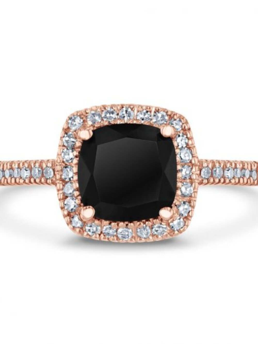 NWT REEDS 10K Rose Gold Black Onyx Diamond Halo Ring Size 7 - Picture 2 of 14